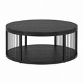 Round Metal and Acacia Wood Outdoor Coffee Table Black 90cm