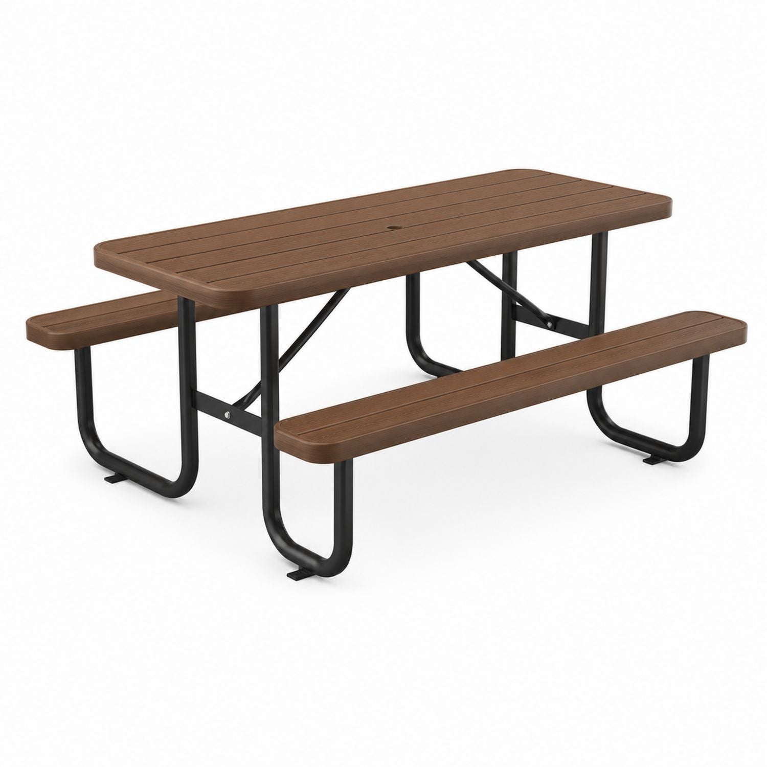 Rectangular Outdoor Picnic Table with Benches Wood Steel Frame Brown 71in