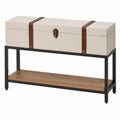 Rechteckiger Konsolentisch aus Stoff und Metall mit Stauraum Beige und Braun