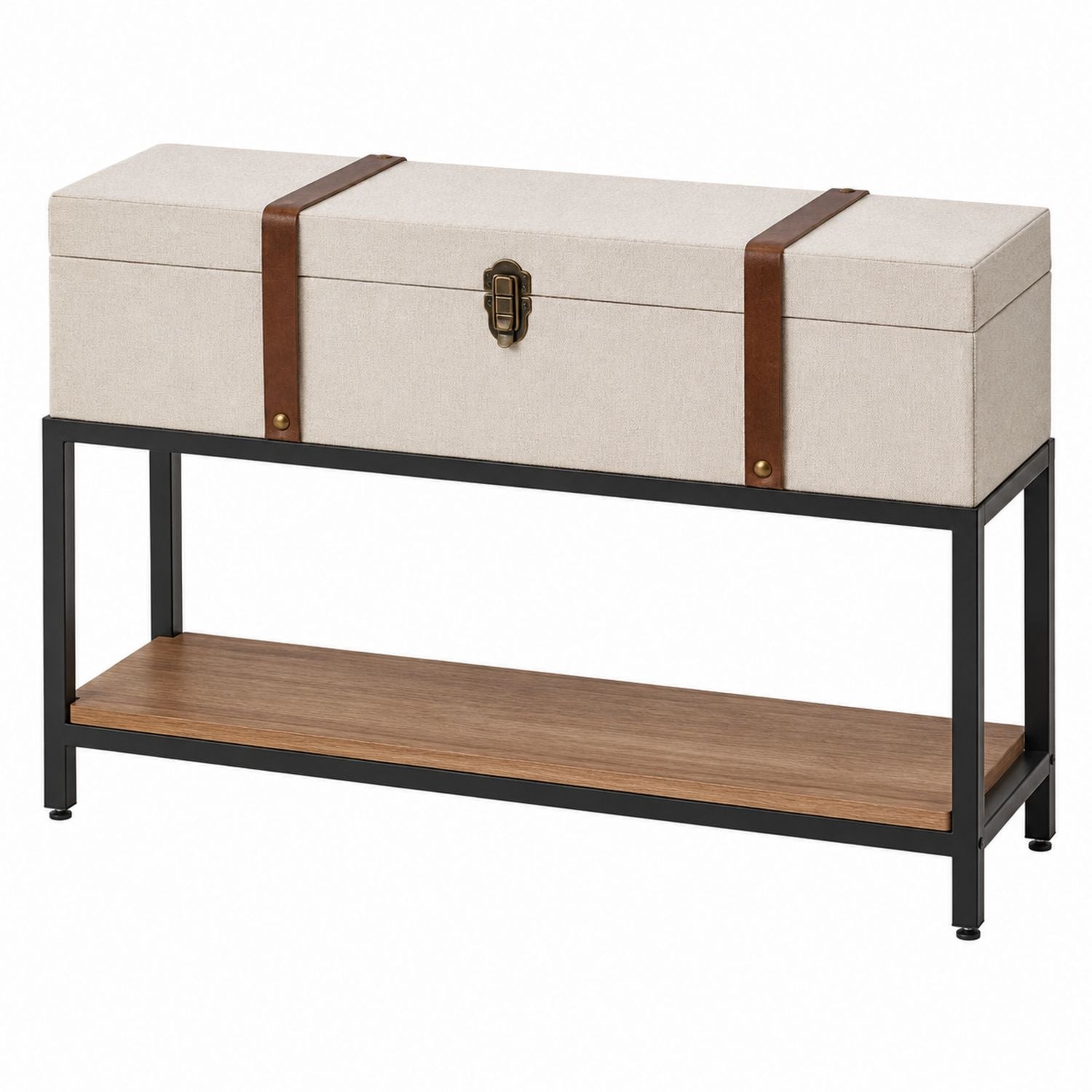 Rectangular Fabric and Metal Console Table with Storage Beige and Brown