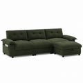 L-Shaped Sectional Sofa with Storage in Green Polyester Fabric, 260cm Length