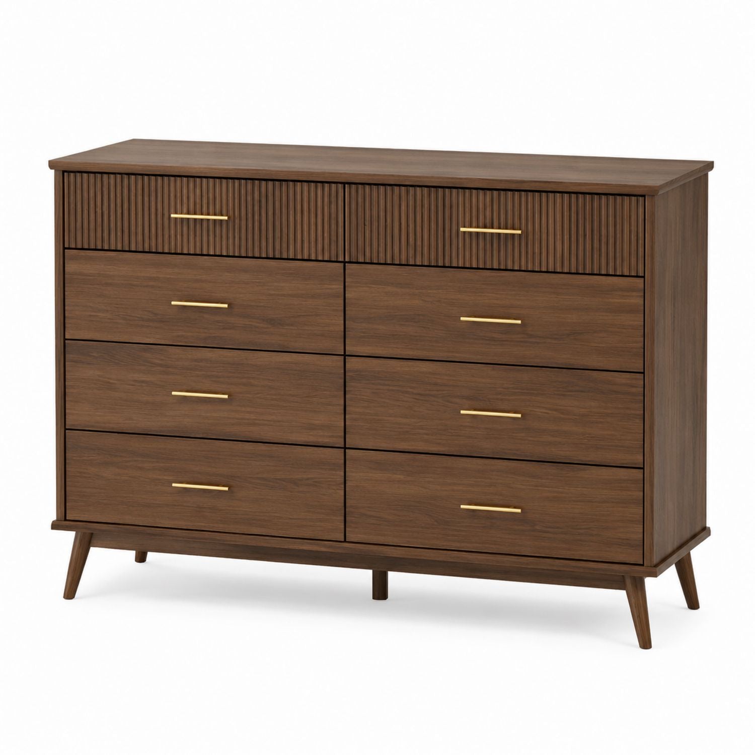 Engineered Wood Dresser with Gold Handles and 8 Drawers, Brown, 120cm x 40cm x 90cm