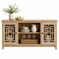 Oak Wood Sideboard Buffet with Tempered Glass Doors and Shelves 150cm