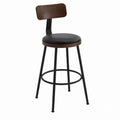 Metal and Wood Swivel Bar Stool with Black Faux Leather Seat