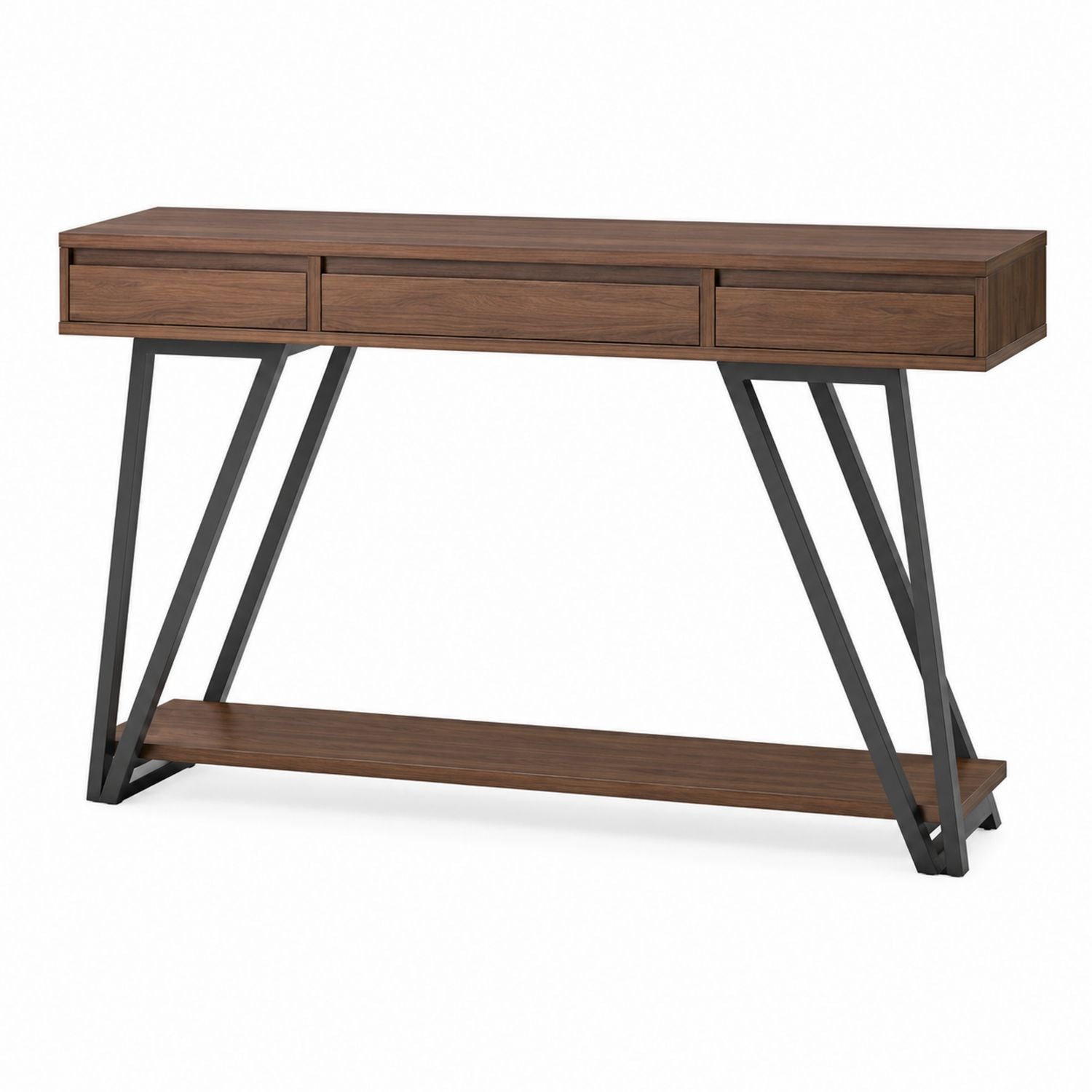 Wood and Metal Console Table with Three Drawers and Shelf