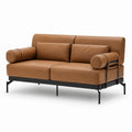 Brown Faux Leather Two-Seater Sofa with Metal Frame