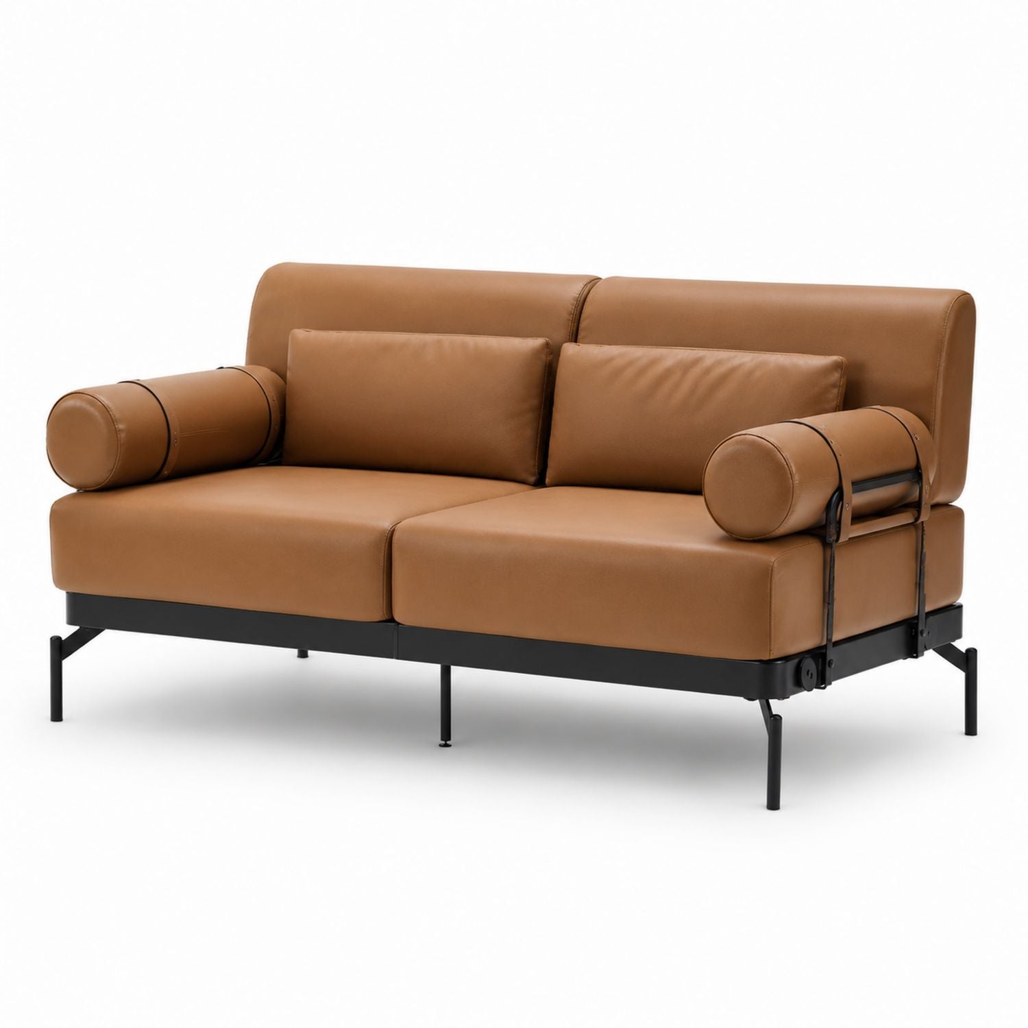 Brown Faux Leather Two-Seater Sofa with Metal Frame