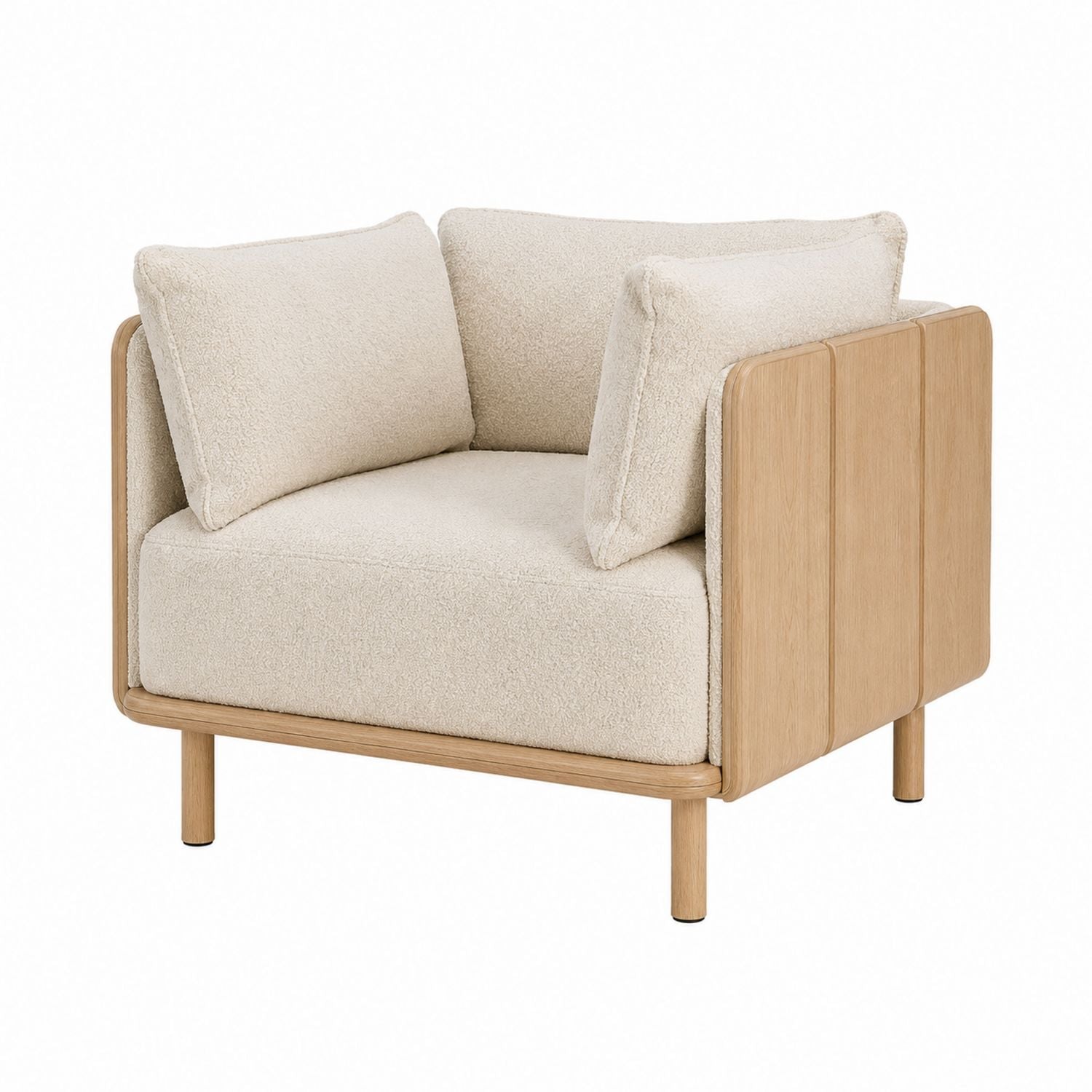 Boucl茅 Armchair Beige with Oak Frame