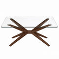 Rectangular Glass Dining Table with Walnut Wooden Legs