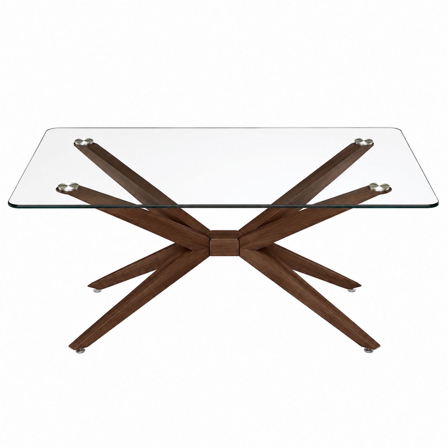 Rectangular Glass Dining Table with Walnut Wooden Legs