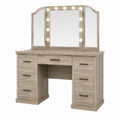 Wood Vanity Desk with Mirror and Lights Light Oak