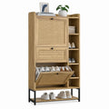 Wood Shoe Storage Cabinet with Rattan Front and Metal Base