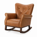 Brown Faux Leather Rocking Chair with Tufted Back and Wooden Base