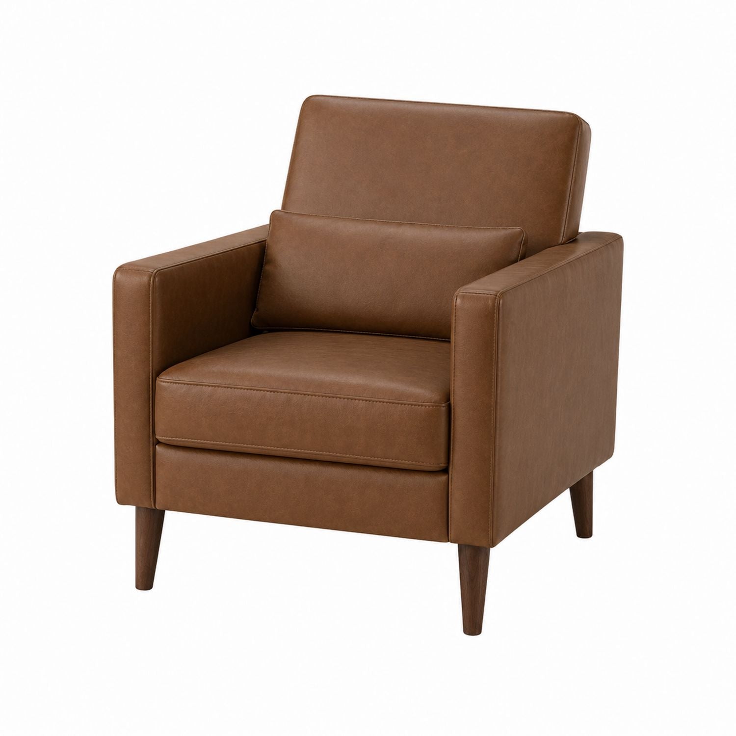Brown Faux Leather Armchair with Solid Wood Legs
