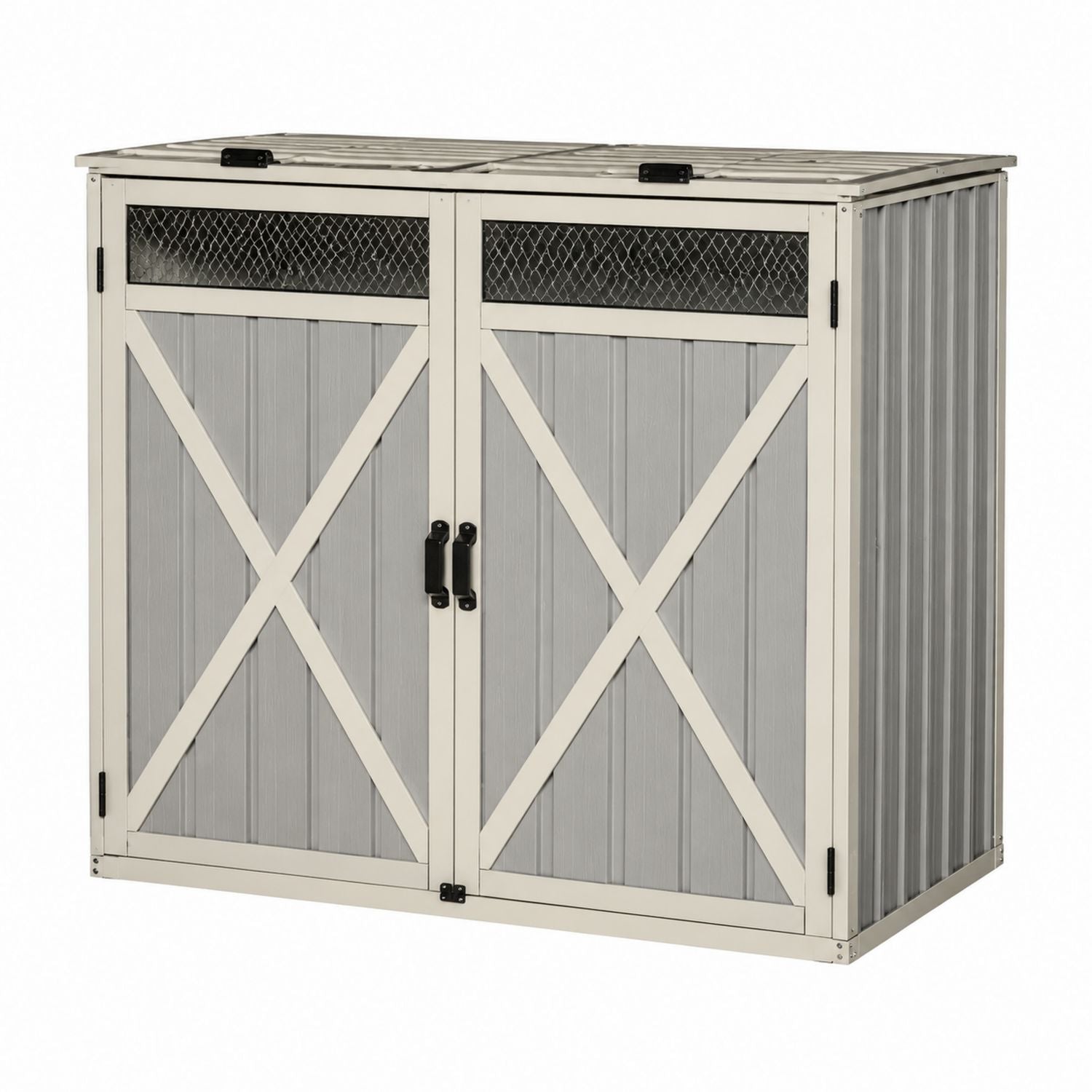 Outdoor Metal Storage Shed Gray with Galvanized Steel Double Doors