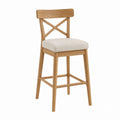 Oak Wood Bar Stool with Linen Upholstery Beige High Back