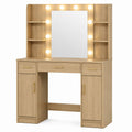 Wood Vanity Desk with Mirror and Built-in Lights Oak 120x40x140 cm