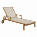 Teak Outdoor Chaise Lounge with Textilene Fabric and Wheels Beige 200 cm