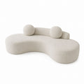 Curved Boucl茅 Sofa Beige Fabric Kidney Shape 210cm