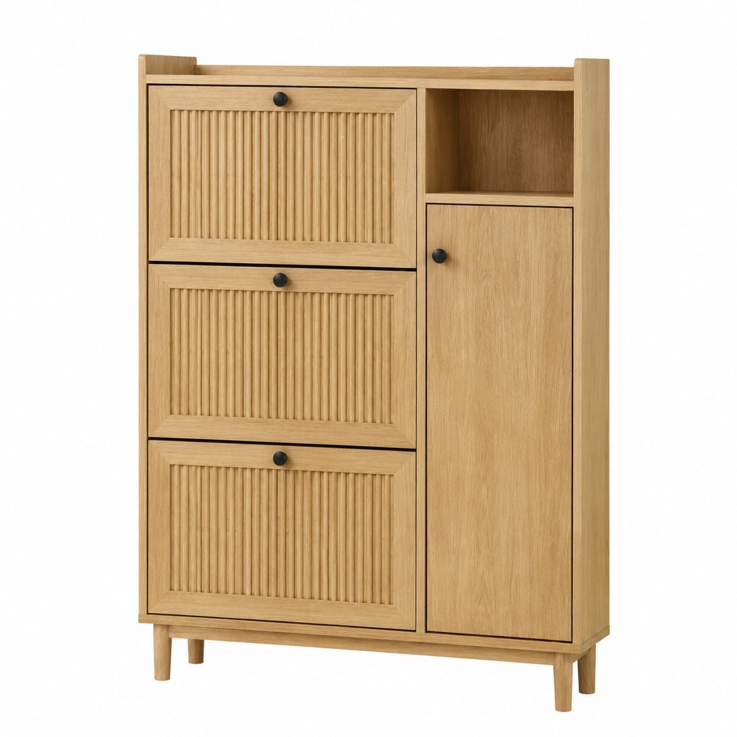 Wooden Shoe Storage Cabinet with Natural Veneer Finish