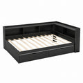 Black Wood Corner Daybed with Storage Drawers and Shelves 190x90cm