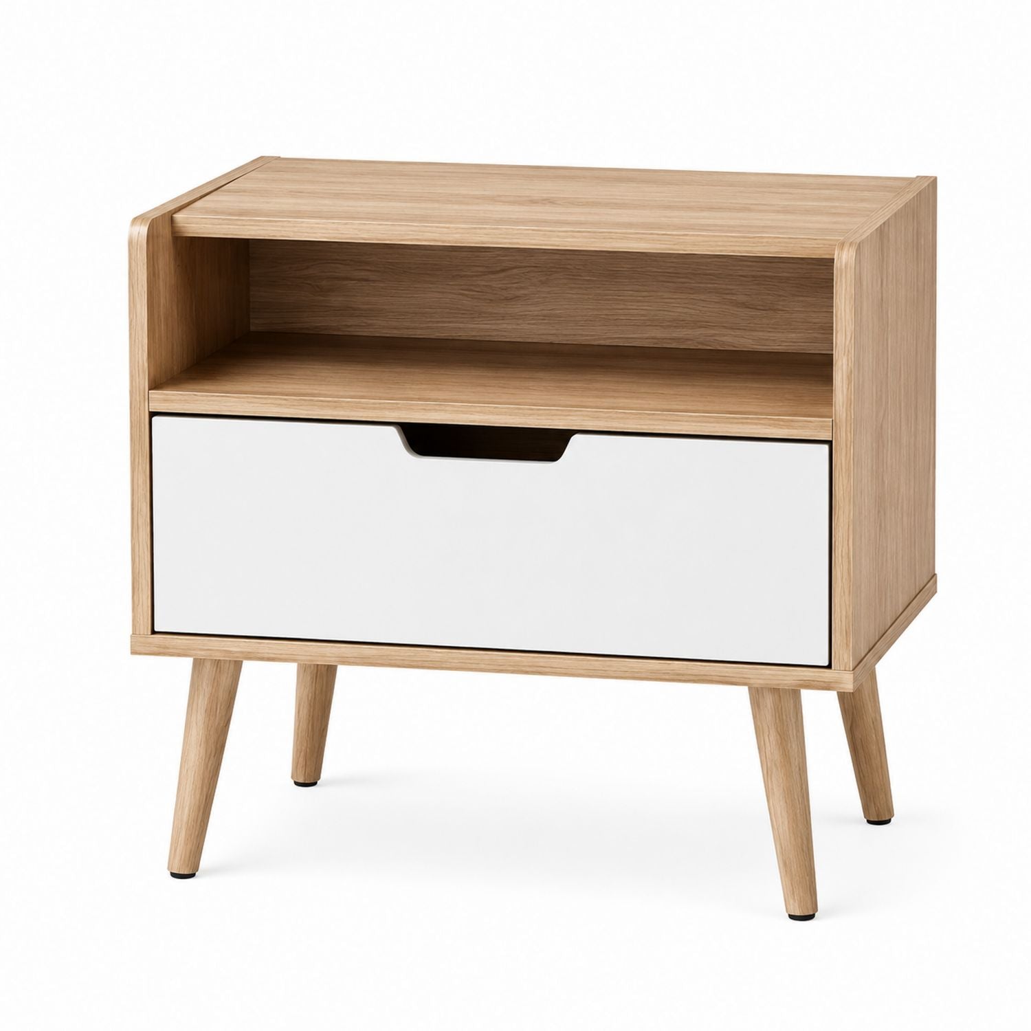 Wood Nightstand with Drawer and Open Shelf