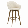 PU Leather Bar Stool with Wooden Legs Beige
