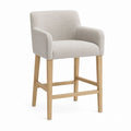 Beige Fabric Upholstered Bar Stool with Oak Wood Legs 75cm