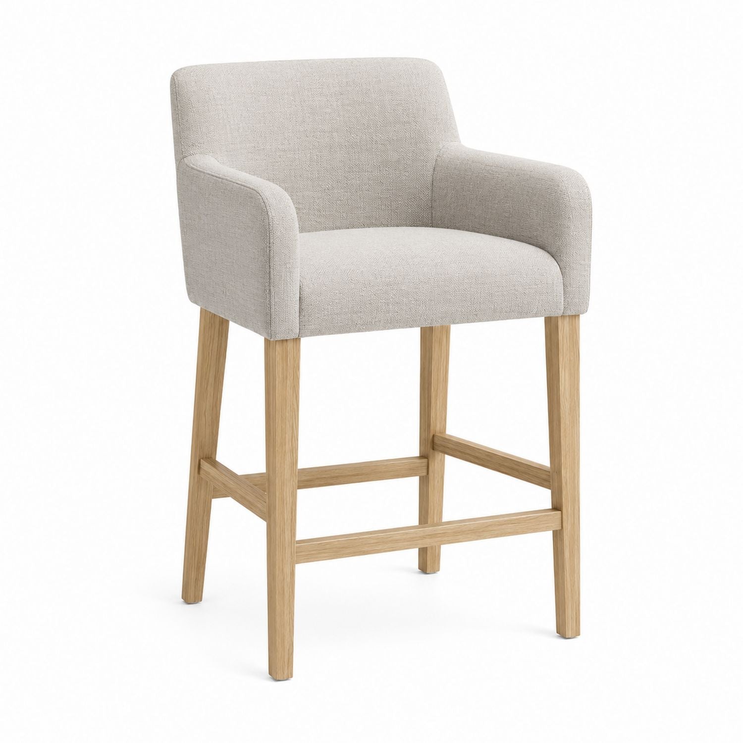 Beige Fabric Upholstered Bar Stool with Oak Wood Legs 75cm