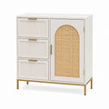 Wood Storage Cabinet with Rattan Door and Three Drawers, 100cm