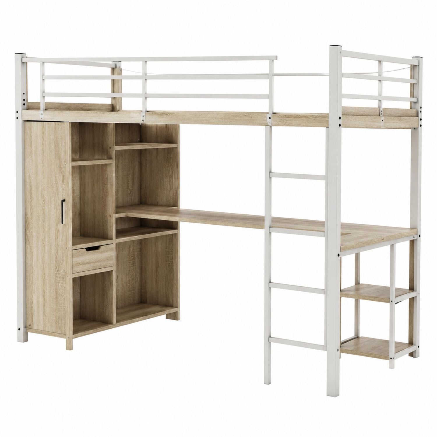 Loft Bed with Desk and Storage in Wood and Metal Frame