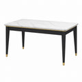 Rectangular Engineered Marble Top Dining Table with Black Metal Legs and Gold Accents 150x80x75 cm