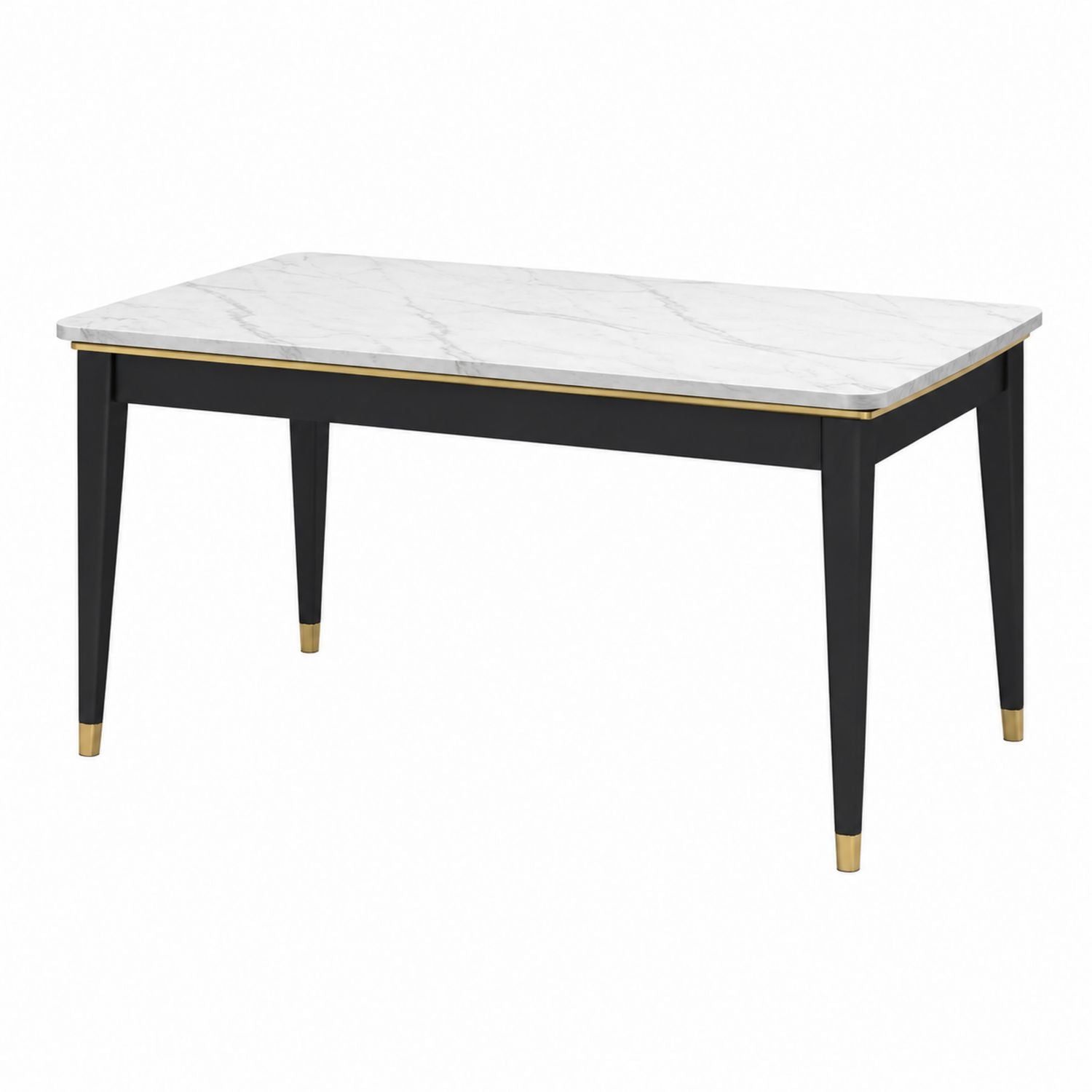 Rectangular Engineered Marble Top Dining Table with Black Metal Legs and Gold Accents 150x80x75 cm