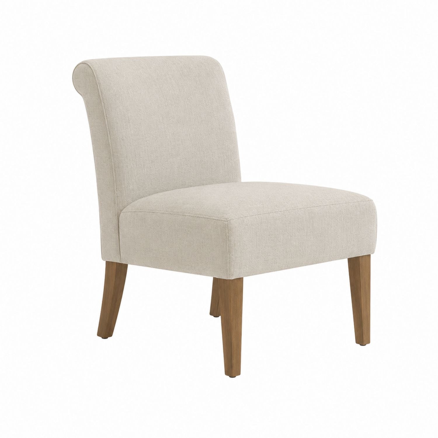 Upholstered Armless Chair Beige Fabric with Wooden Legs 66cm x 78cm x 87cm