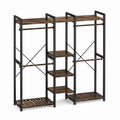 Metal and Wood Freestanding Closet Wardrobe Organizer Brown Black 180cm Height