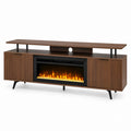 Engineered Wood TV Stand with Electric Fireplace, Brown, 65 x 18 x 24 Inches