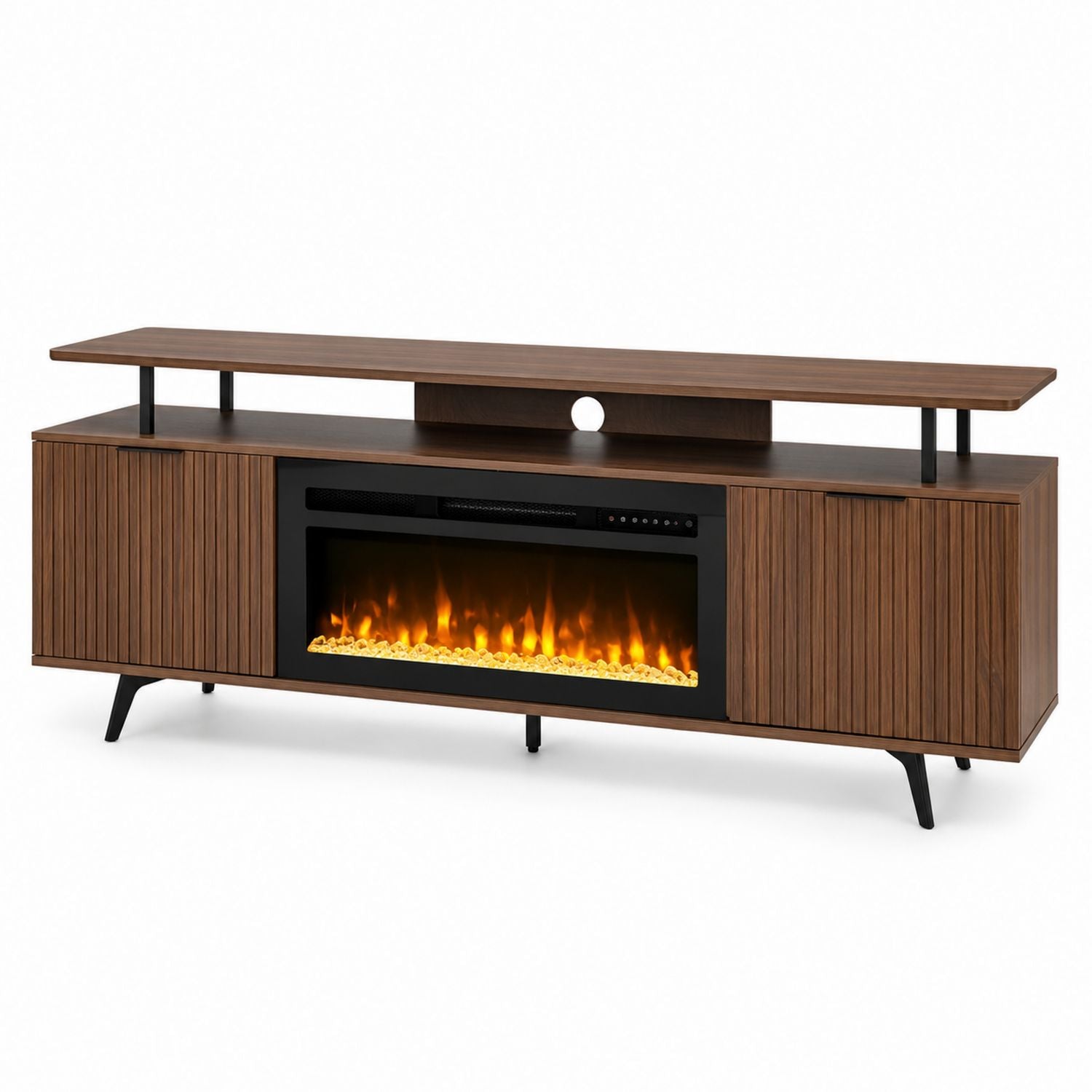 Engineered Wood TV Stand with Electric Fireplace, Brown, 65 x 18 x 24 Inches
