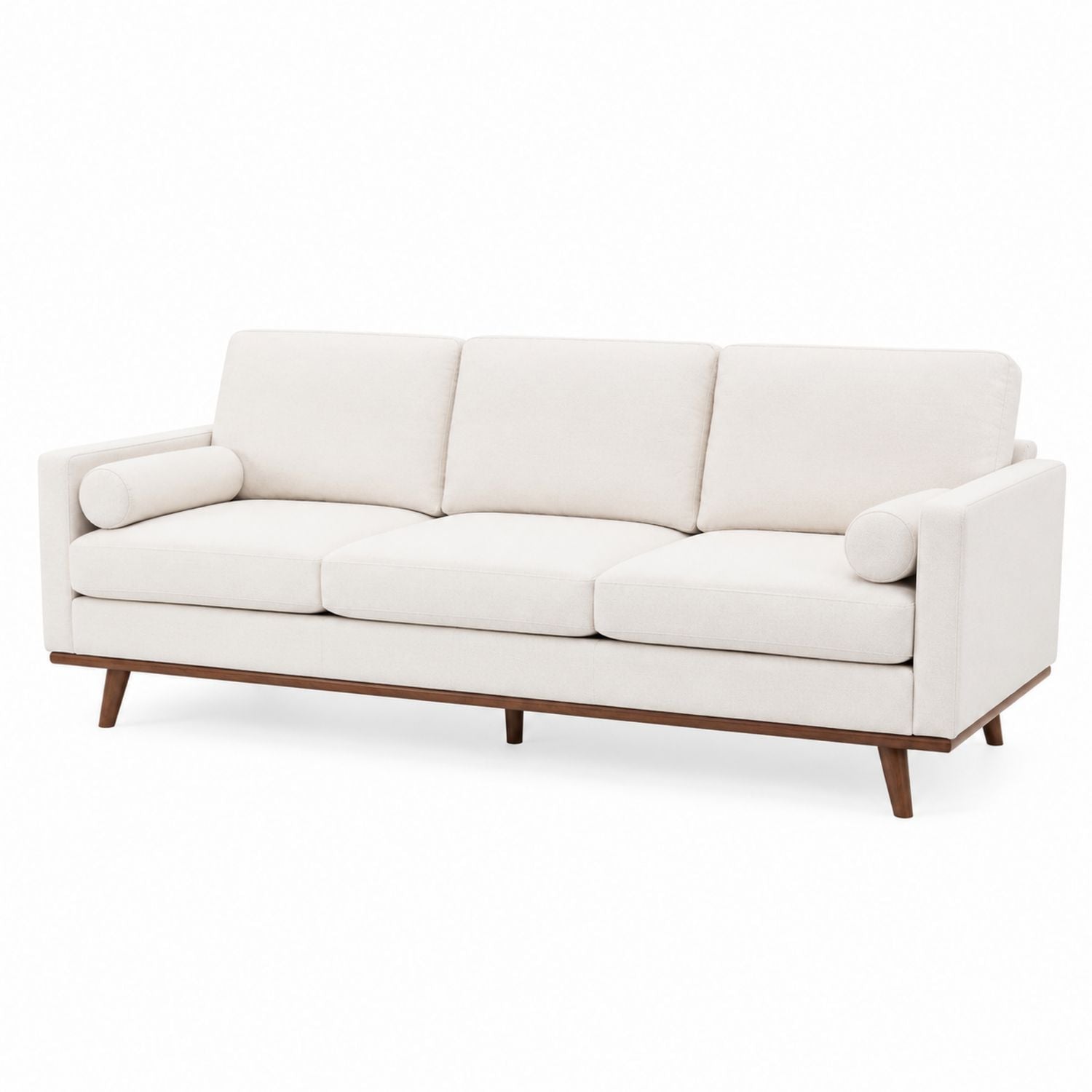 Three-Seater Fabric Sofa with Wood Base Beige
