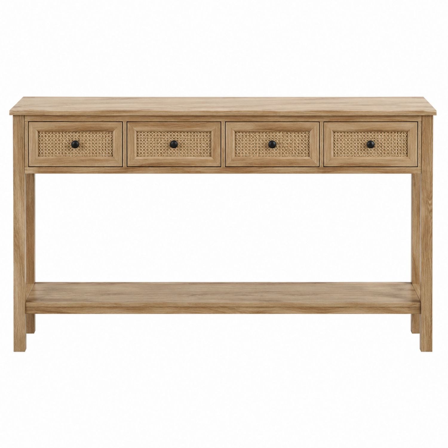 Wooden Console Table with Rattan Drawer Fronts and Shelf