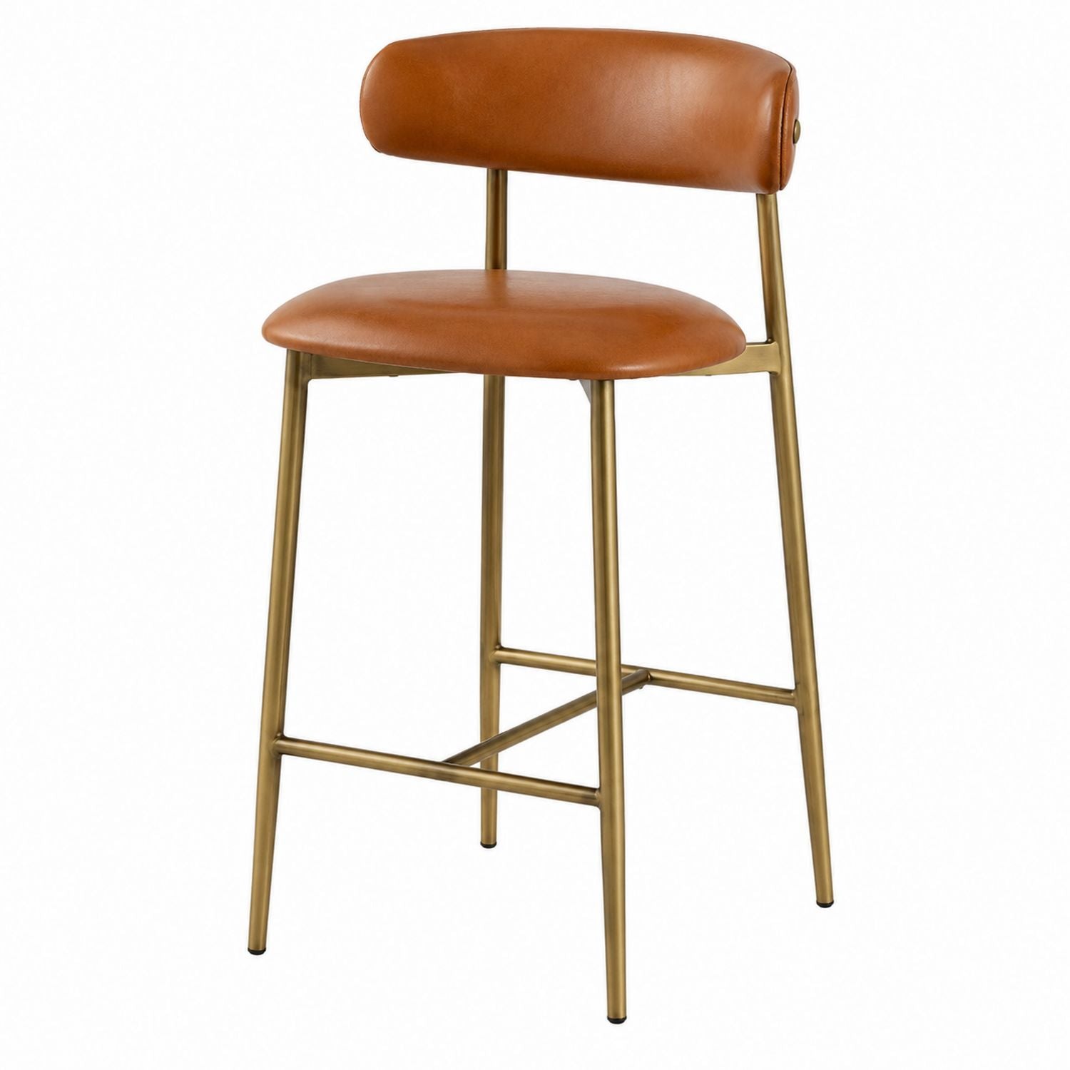 Brown Faux Leather Bar Stool with Metal Frame