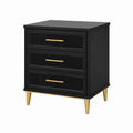 Black MDF Nightstand with Gold Metal Legs and Handles 3-Drawer 23.6in x 15.7in x 27.6in