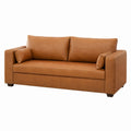 Three-Seater Brown Faux Leather Sofa with Cushions 220x90x75cm
