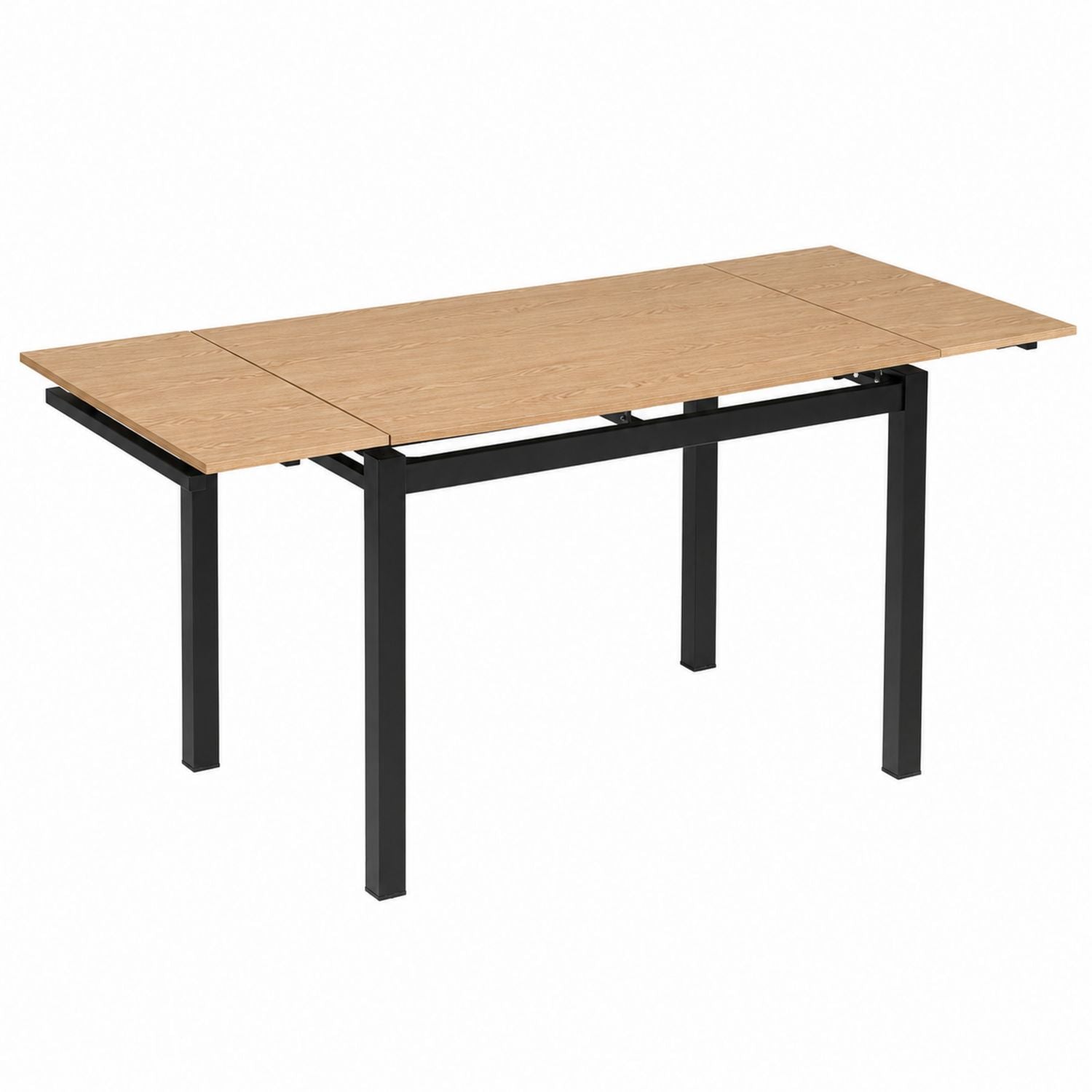 Extendable Rectangular Dining Table with Veneer Surface and Black Metal Legs