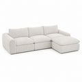 Corduroy Cream Sectional Sofa with Ottoman L-Shape