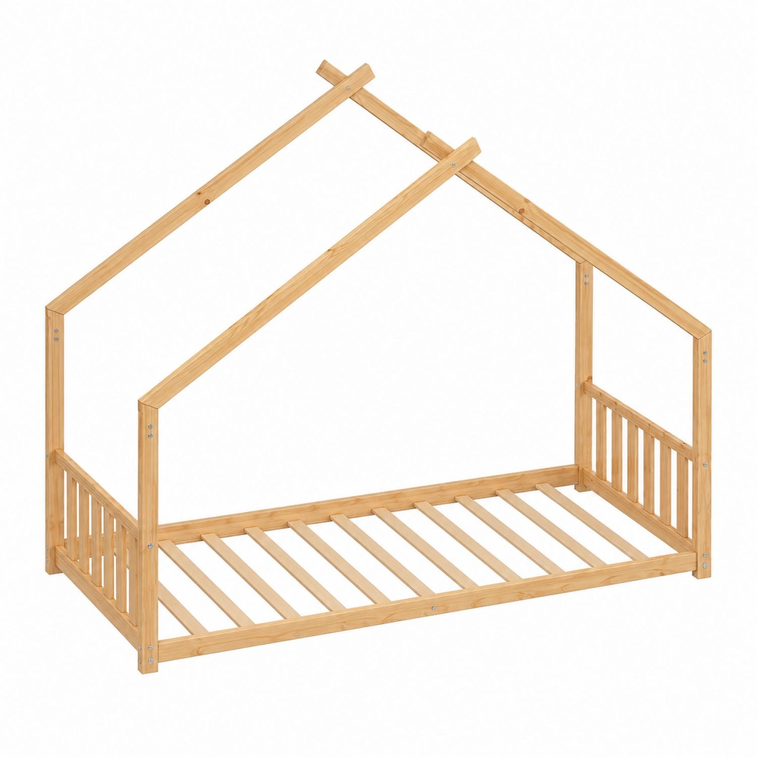 Children's Pine Wood House Bed Frame Natural Finish 200 x 100 x 150 cm