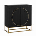 Black Wood Sideboard with Metal Frame and Gold Accent