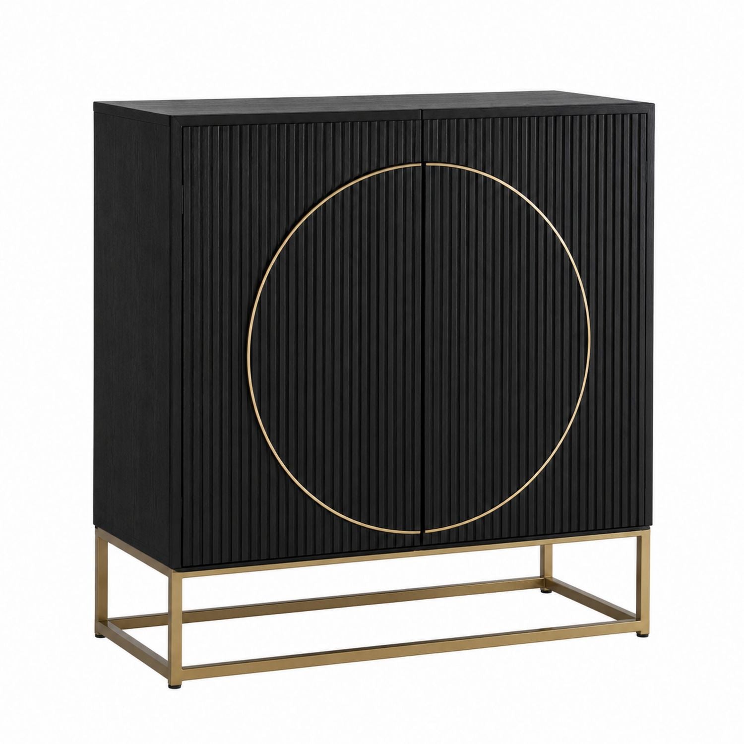 Black Wood Sideboard with Metal Frame and Gold Accent