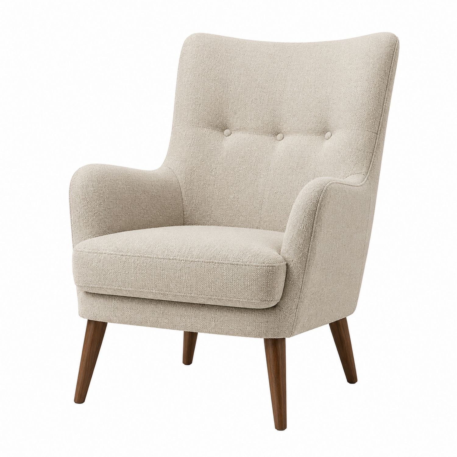 Fabric Armchair with Wooden Legs Beige