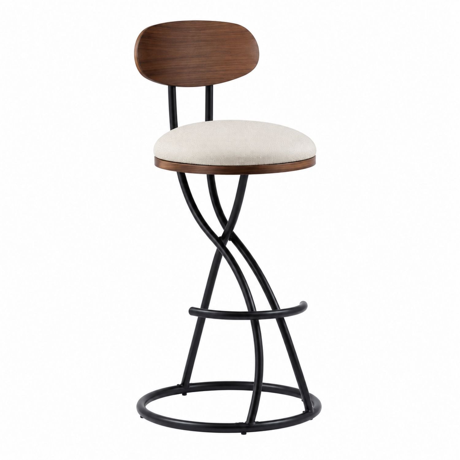 Wood and Metal Swivel Bar Stool with Polyester Seat Black