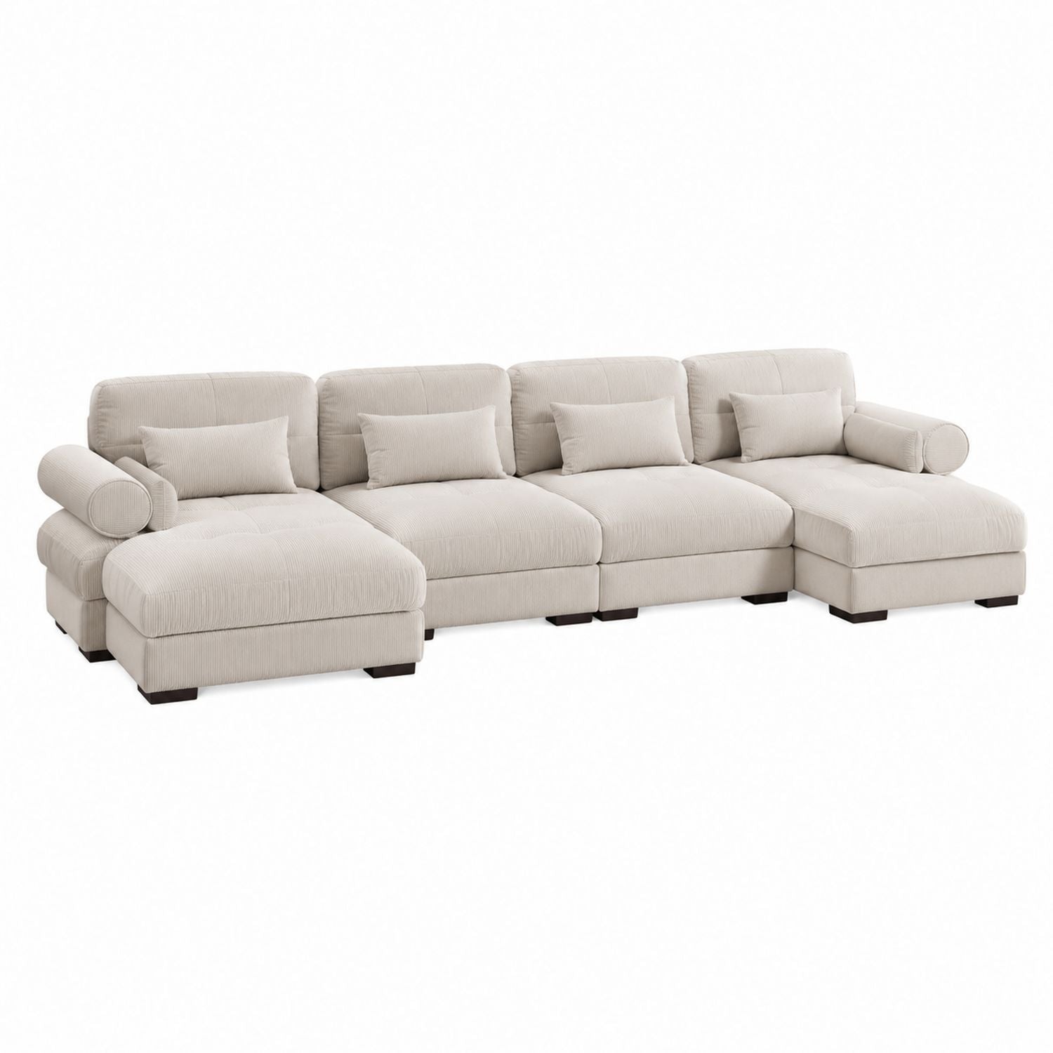 Modular Polyester Fabric Sectional Sofa Set Beige